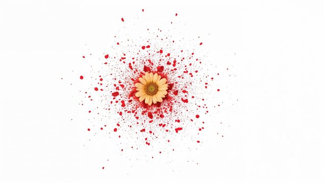 Festival of colors celebration: vibrant daisy flower with red color burst on white background for holi and spring festivities