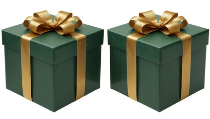 Obraz premium Twin elegant gifts with lush green boxes adorned by sparkling golden ribbons and bows
