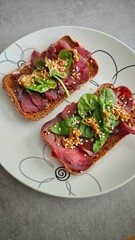 Scandinavian open faced sandwiches with smoked reindeer
