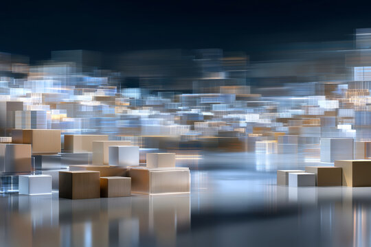 An advanced warehouse showcases smart logistics with automated systems handling packages efficiently. This futuristic facility highlights connectivity and innovation in the supply chain