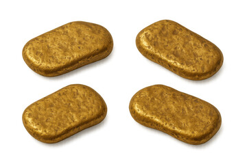 Gold bars appearing as raw nuggets, representing wealth, investment, finance, treasure, and prosperity on transparent background