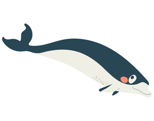 Cartoon vector illustration of a Southern Finless Dolphin character isolated on white background. Clip art for marine life education, wildlife conservation projects, children’s designs and environment