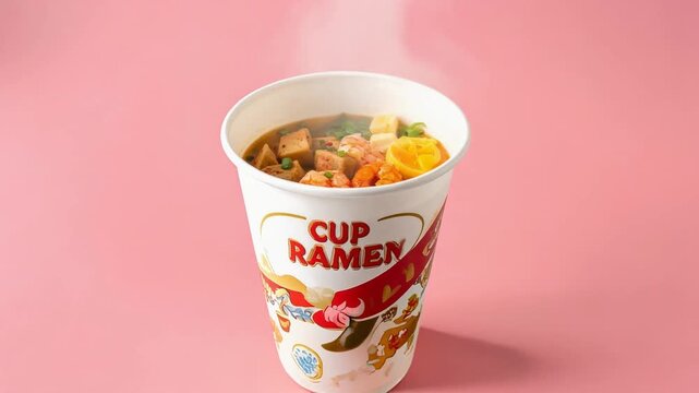 海老や肉が彩る贅沢なインスタントカップラーメンの熱々スープの魅力