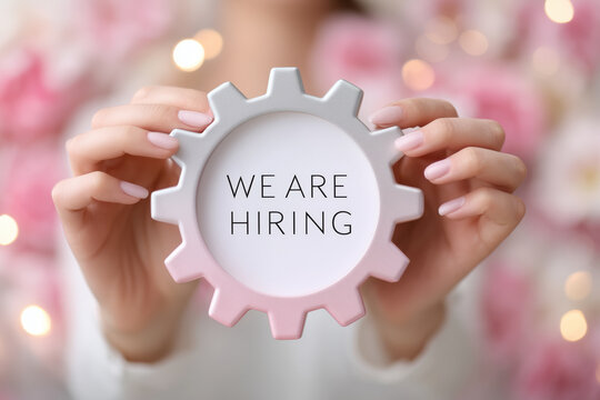 Exciting career opportunity with a hiring announcement displayed in a creative gear design