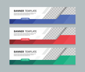 Set abstract horizontal web banner design background template. three color  style. Suitable for web and social media ads. Vector illustration file with Space to add pictures.