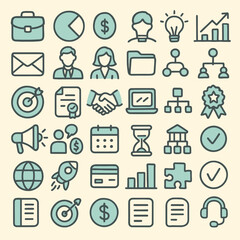 Fototapeta premium Set of business and finance icons isolated on a cream colored background