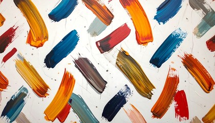 Abstract strokes of vibrant paint on a white canvas background.