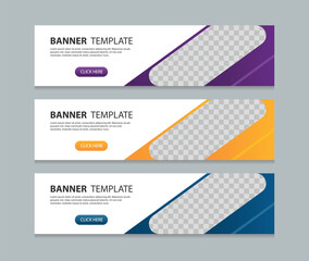 Set  horizontal web banner design background template. three color  style. Suitable for web and social media ads. Vector illustration file with Space to add pictures.