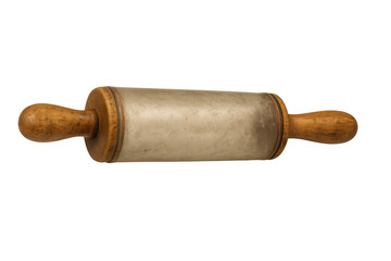 Obraz premium Vintage ceramic rolling pin with wooden handles, kitchen baking utensil for dough preparation, isolated on transparent