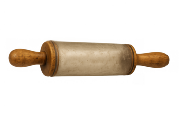 Vintage ceramic rolling pin with wooden handles, kitchen baking utensil for dough preparation, isolated on transparent