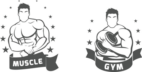 Monochrome Gym and Muscle Fitness Badges
