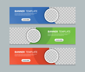 Set abstract horizontal web banner design background template. three color  style. Suitable for web and social media ads. Vector illustration file with Space to add pictures.