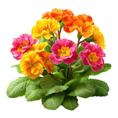 Colorful primrose flower bush with fresh green leaves