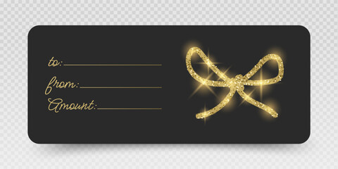 Gift voucher template with glitter gold luxury elements. Vector illustration. Design for invitation