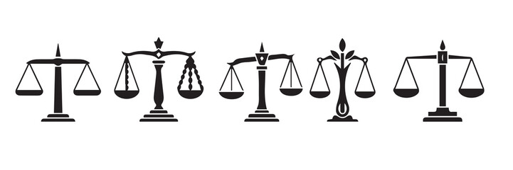 Scales of Justice Vector Icon Set | Law, Balance, Legal, and Judgment Symbols Collection
