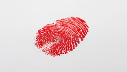 Red fingerprint closeup on white background for identification, security, forensics, and biometric authentication