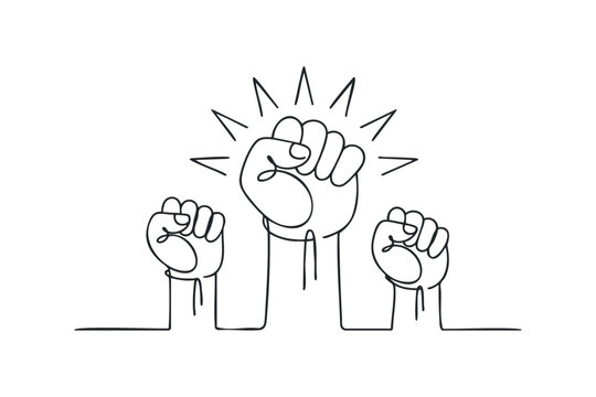 Three clenched fists raised in protest and solidarity