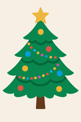 Fototapeta premium Colorful Decorated Christmas Tree Icon or Animation Element. Festive Green Christmas Tree with Star Topper and Ornaments