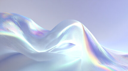 Iridescent wave pattern with holographic effect and subtle gradient, creating a mesmerizing and visually appealing abstract design with smooth transitions