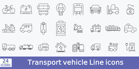  Transport, vehicle and delivery elements - minimal thin line web icon set.