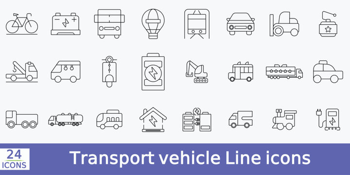  Transport, vehicle and delivery elements - minimal thin line web icon set.