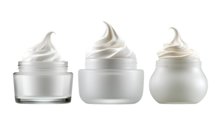 Three different jars of moisturizing face cream product