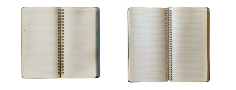 Two open vintage address books with blank pages