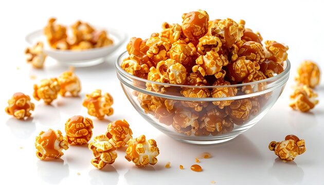 Caramel Popcorn in Glass Bowl.