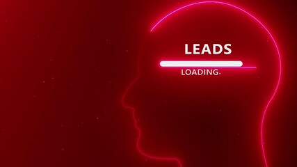 Neon Head Silhouette With Loading Bar Showing LEADS Text On Red Background leads progress bar