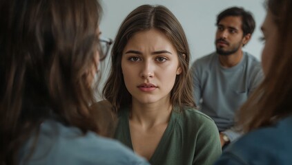 Close up of sad woman in supportive conversation