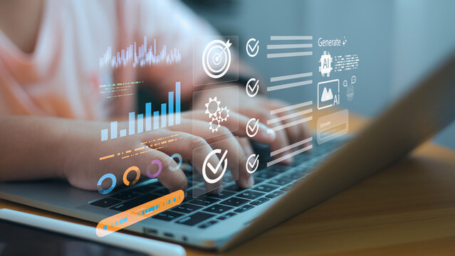 AI Data Analysis and Digital Productivity Concept with Futuristic Interface