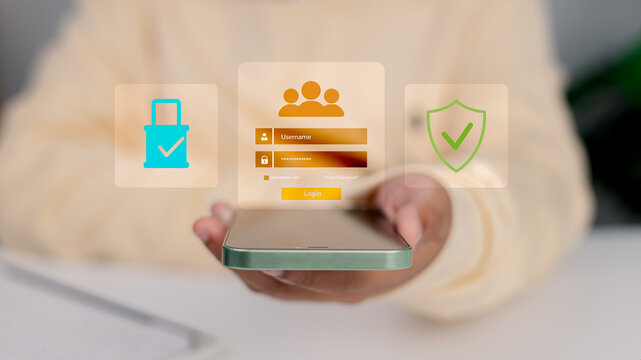 Secure Login System and Cybersecurity Concept with Mobile Phone Authentication