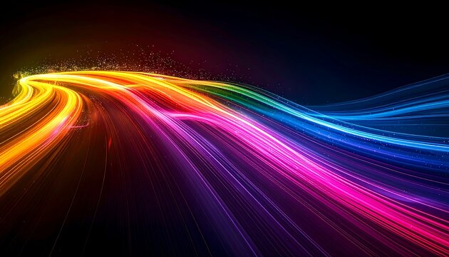 Flowing colorful light trails on a dark background creating an abstract, dynamic and vibrant visual effect