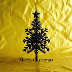 Striking Black Christmas Tree on Vibrant Crumpled Gold Background. Modern Luxury Holiday Greeting Card_7