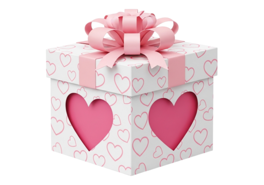 A festive gift box with a pink bow and heart pattern - Powered by Adobe