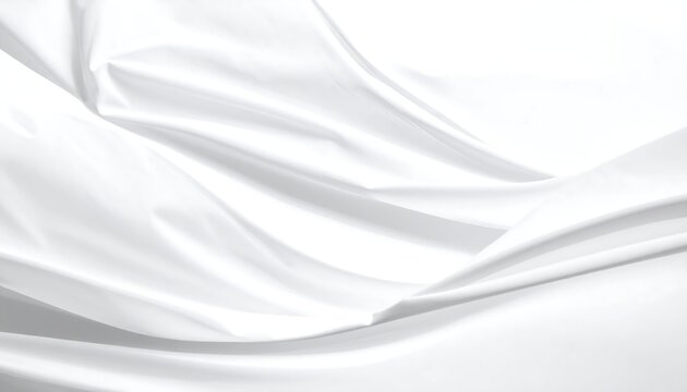 Flowing folds of bright white fabric create soft curves and shadows against a stark white background