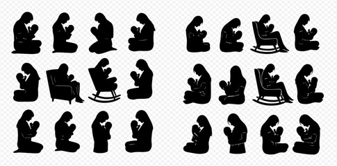 Silhouetted figures in prayer, some seated in chairs, against a transparent background.