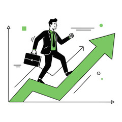 Climbing the Growth Chart A Businessman's Ascent to Success Illustration