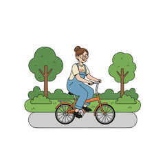 Illustration of a cheerful woman cycling along a scenic park path, embodying the joy of outdoor activities and an active, healthy lifestyle