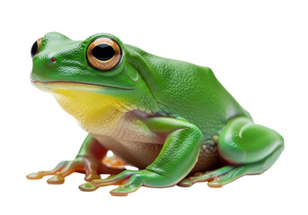 Obraz premium A bright green tree frog with large eyes and yellow throat