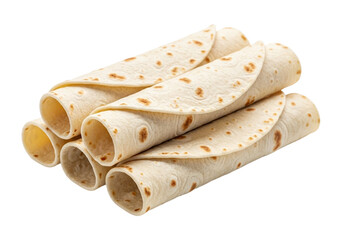 A stack of rolled tortillas on a transparent background