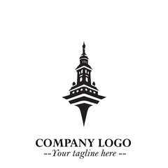 Tower Logo Symbol in Black on the White Background with Simple Modern Architecture Design