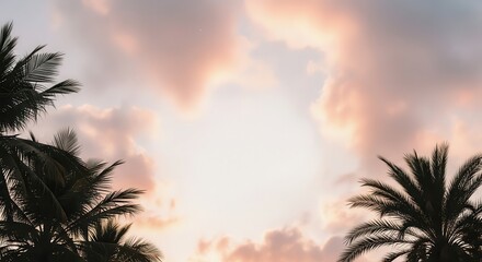 Serene Tropical Sunset Sky With Palm Tree Silhouettes
