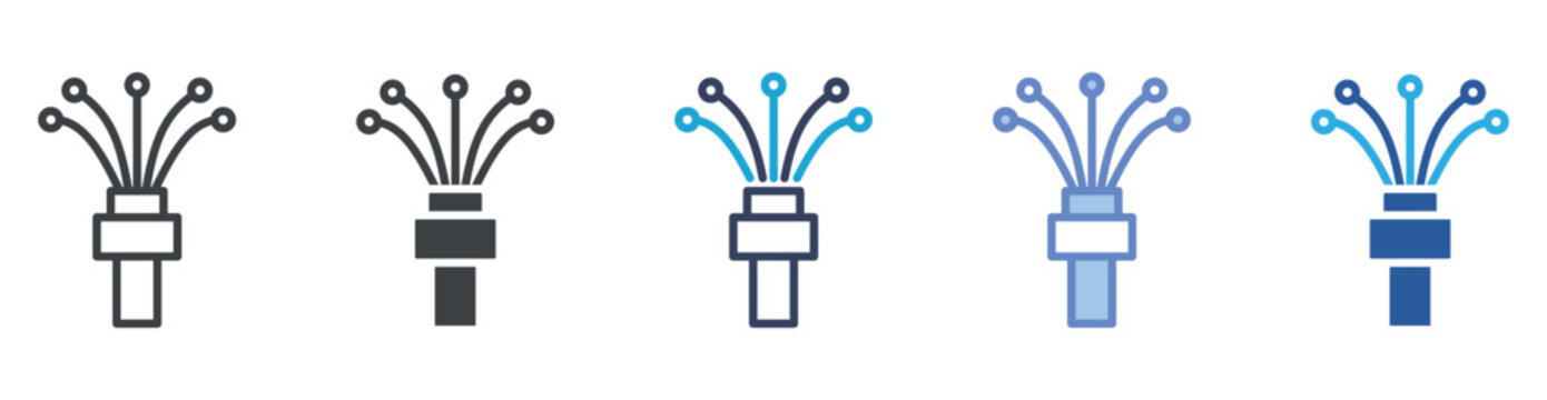 Fiber Cable icon set multiple style collection