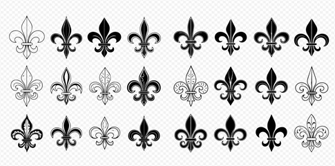Collection of fleur-de-lis designs in various styles and arrangements. © Adji