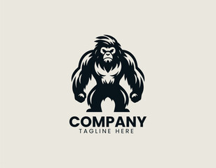 Simple daring angry yeti black vector logo illustration