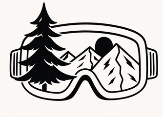 "Mountain Vista in Ski Goggles – Outdoor Sports Icon in Monochrome"