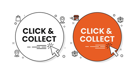 Click and Collect Online Shopping Service Button Icon Set Concept
