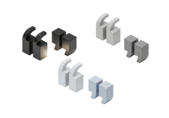 Set of quotation mark symbols in black, grey, and light blue