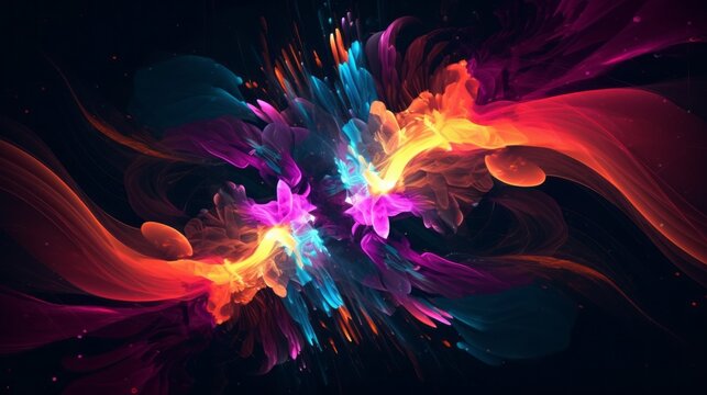 Abstract neon fractal wallpaper with space